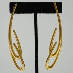 Vintage Sculptural Gold Long Statement Drop Earrings